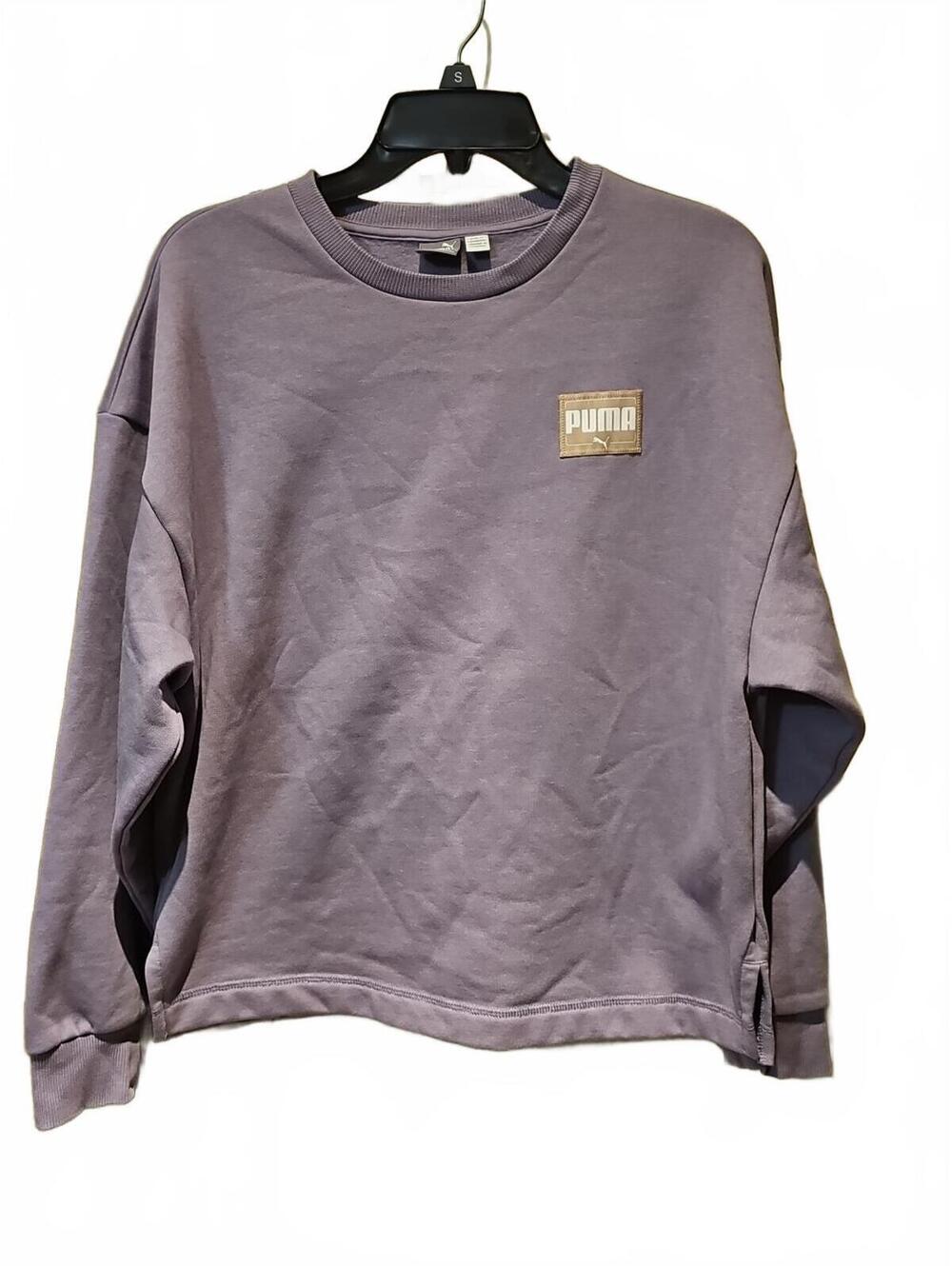 Puma Women’s Cropped Sweatshirt Purple Crewneck Logo Patch Pullover Size M